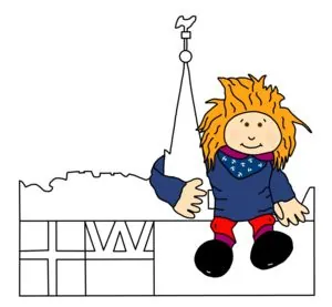 Cartoon-Maskottchen sitzt auf dem Logo der Gemeinde Elberfeld-West.