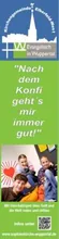 Ein Info-Banner der Kirchengemeinde Elberfeld-West zum Thema Taufe mit dem Titel „Taufe tut gut!“ und dem Foto einer glücklichen Familie am Taufbecken.